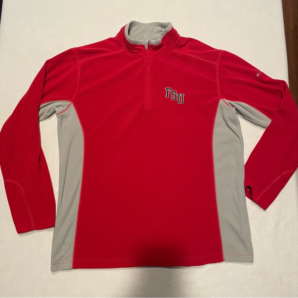 Columbia fleece, 1/4 zip, red and gray, women’s large